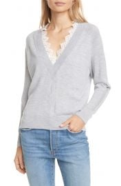 Rebecca Taylor Lace Detail V-Neck Merino Wool Sweater at Nordstrom