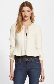 Rebecca Taylor Leather Trim Peplum Jersey Jacket at Nordstrom