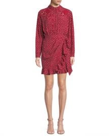 Rebecca Taylor Long-Sleeve 3-D Floral-Embroidery Heart-Print Silk Mini Dress at Neiman Marcus