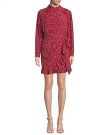 Rebecca Taylor Long-Sleeve 3-D Floral-Embroidery Heart-Print Silk Mini Dress at Neiman Marcus