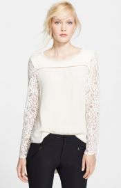 Rebecca Taylor Long Sleeve Lace Mix Top at Nordstrom