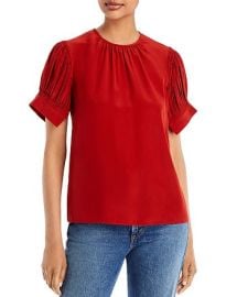 Rebecca Taylor Pleated Puff Sleeve Silk Top Bloomingdales at Bloomingdales