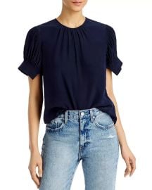 Rebecca Taylor Pleated Puff Sleeve Silk Top Bloomingdales at Bloomingdales