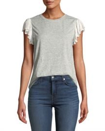 Rebecca Taylor Samira Lace Flutter-Sleeve Crewneck Tee at Neiman Marcus