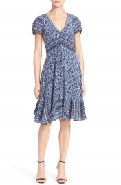 Rebecca Taylor Short Sleeve Print Silk Dress at Nordstrom