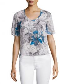 Rebecca Taylor Short-Sleeve Tahitian Flower Silk Chiffon Top  Multicolor at Neiman Marcus