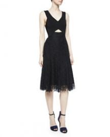 Rebecca Taylor Sleeveless Lace Cutout Dress Black at Neiman Marcus