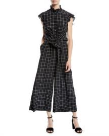 Rebecca Taylor Sleeveless Plaid Silk Wide-Leg Jumpsuit at Neiman Marcus