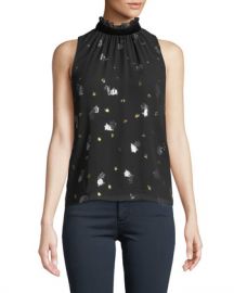 Rebecca Taylor Sleeveless Scattered Tulip High-Neck Top at Neiman Marcus