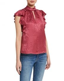 Rebecca Taylor Sleeveless Swirl Jacquard Ruffle Top at Neiman Marcus