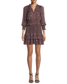 Rebecca Taylor Smocked Snake-Print Ruffle Short Dress at Neiman Marcus