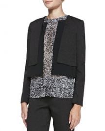 Rebecca Taylor SmoothTextured Layered Jacket and Sleeveless Double-Layer White Noise-Print Top at Neiman Marcus