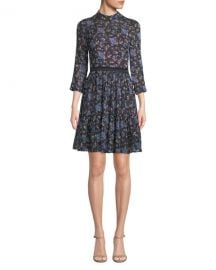 Rebecca Taylor Solstice Floral High-Neck Short Dress at Neiman Marcus