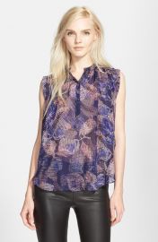 Rebecca Taylor Sonic Garden Sleeveless Silk Top in Deep Purple Combo at Nordstrom