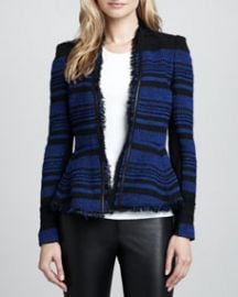 Rebecca Taylor Striped Leather-Trim Tweed Jacket at Neiman Marcus