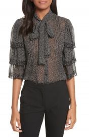 Rebecca Taylor Tie Neck Tiered Sleeve Silk Blouse at Nordstrom