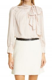 Rebecca Taylor Tonal Stripe Tie Neck Silk Blouse   Nordstrom at Nordstrom