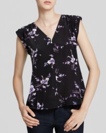 Rebecca Taylor Top - Sleeveless V-Neck Grapevine Print Silk at Bloomingdales