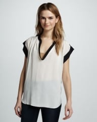 Rebecca Taylor Two-Tone Scoop-Neck Silk Tee at Neiman Marcus