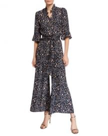 Rebecca Taylor Vivianna Long-Sleeve Floral-Print Silk Jumpsuit at Neiman Marcus