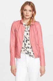 Rebecca Taylor Washed Leather Moto Jacket in Guava at Nordstrom