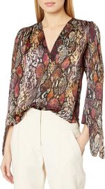 Rebecca Taylor Women s Long Sleeve Animal Print Vneck Top at Amazon