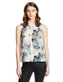 Rebecca Taylor Womenand39s Sleeve Enchanted Gardens Silk Top Aqua Combo 0 at Amazon