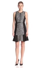 Rebecca Taylor Womenand39s Tweed Combo Flounce Dress at Amazon