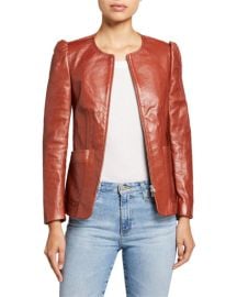 Rebecca Taylor Zip-Front Patch-Pocket Leather Jacket at Neiman Marcus