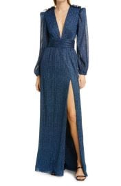 Rebecca Vallance Jagger Metallic Long Sleeve Gown at Nordstrom