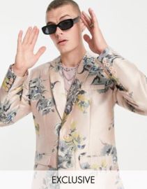 Reclaimed Vintage Inspired couture suit jacket in floral print at ASOS