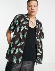 Reclaimed Vintage Inspired revere shirt in butterfly print at ASOS