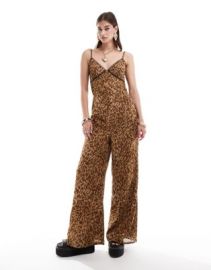 Reclaimed Vintage cami jumpsuit in animal print at ASOS