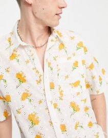 Reclaimed Vintage inspired limited edition unisex broderie oxford shirt in floral print at ASOS