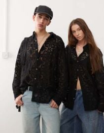 Reclaimed Vintage unisex long sleeve lace shirt in black at ASOS