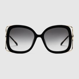 Rectangular sunglasses with Horsebit in black injection US at Gucci