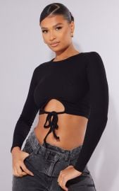 Recycled Black Rib Tie Hem Crop Top  PrettyLittleThing USA at Pretty Little Thing