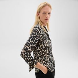 Recycled Leopard Print Georgette Straight Shirtnbsp at Theory