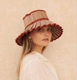 Red And White Pleated Sun Hat at eBay