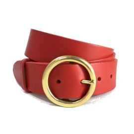 Red Belt Gold Circle Buckle 1 12 Round Brass Buckle Handmade UK Womens Belt Gift for Her Gold Buckle Ethical Gift - at Etsy