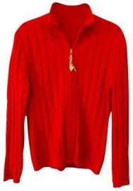 Red Cable Knit Cashmere Charm Zipper Cardigan at Tradesy