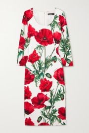 Red Floral-print stretch-silk midi dress DOLCE amp GABBANA NET-A-PORTER at Net a Porter