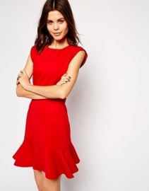 Red Fluted Hem Dress at Asos