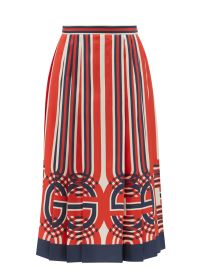 Red GG-print box-pleated silk-twill midi skirt  Gucci  FASHION US at Matches