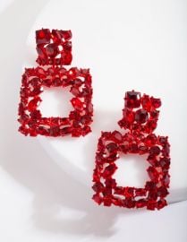 Red Gem Diamante Square Earrings - at Lovisa