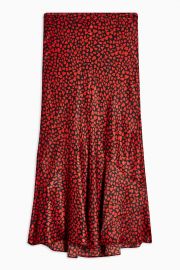 Red Heart Satin Flounce Midi Skirt at Topshop