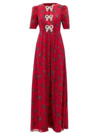 Red Jamie bow-print silk maxi dress  Saloni  FASHION US at Matches