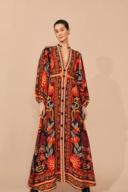 Red Nature Beauty Scarf Long Sleeve Maxi Dress FARM Rio at Farm Rio