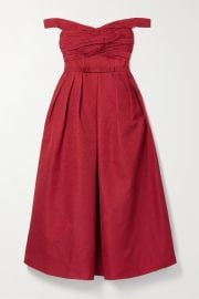 Red Off-the-shoulder gathered cloqu midi dress SELF-PORTRAIT NET-A-PORTER at Net a Porter