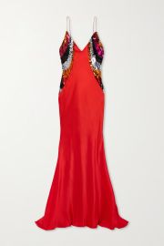 Red Paneled silk-satin and sequined tulle maxi dress HALPERN NET-A-PORTER at Net a Porter